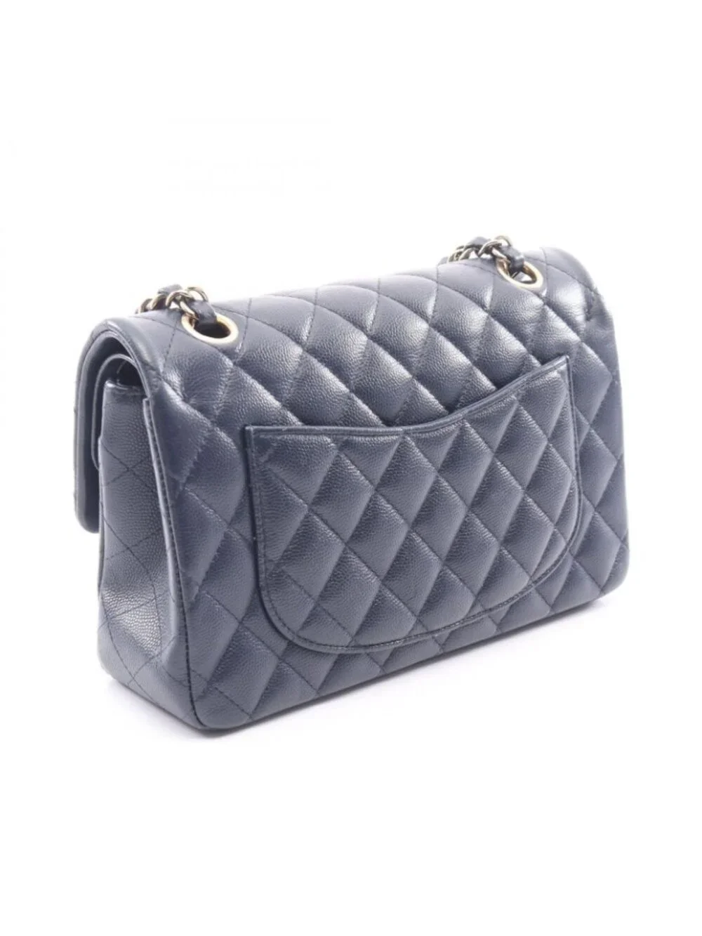 Chanel Shoulder Bag Quilted Double Flap Navy Caviar Leather Chain
